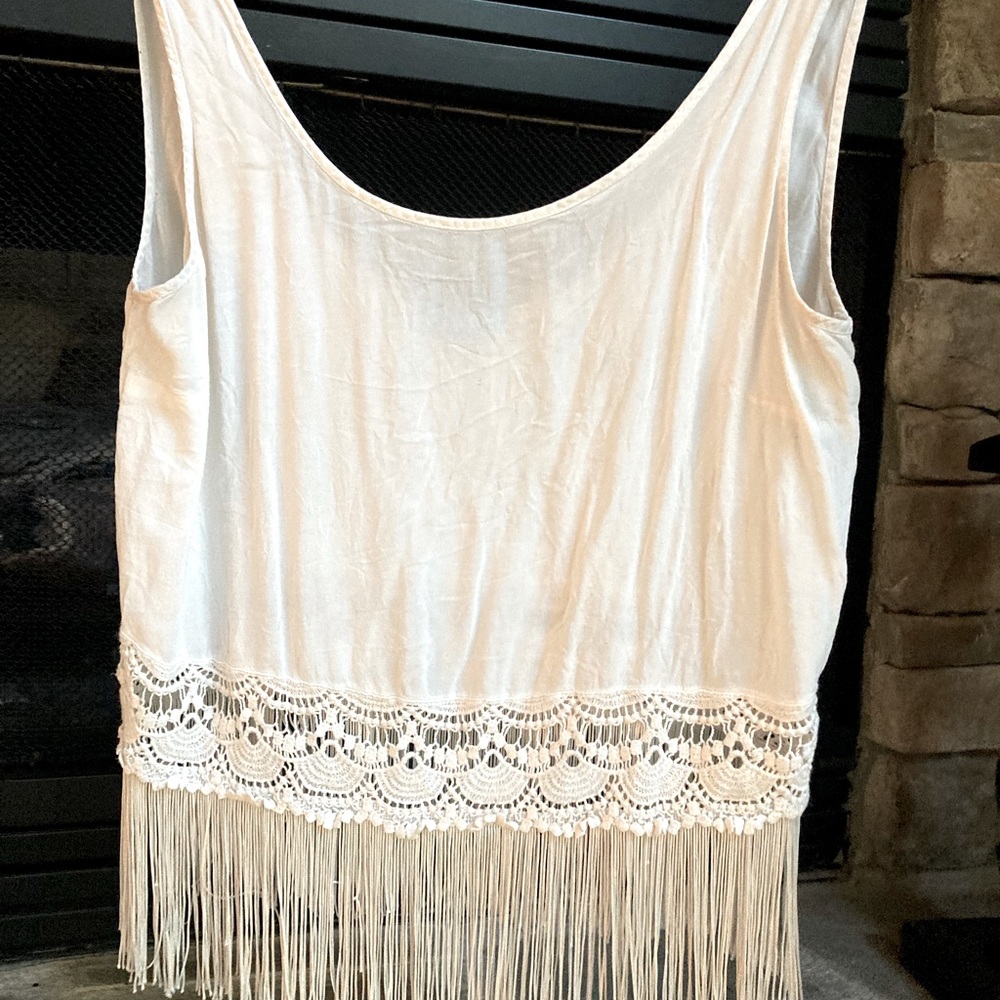 Cream Gypsy style Short top with long fringe